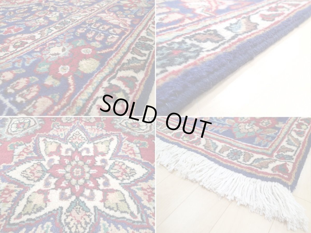 画像19: 良品 オールド ペルシャ 絨毯 タブリーズ リビング ダイニング 大判 3m 6畳 3人掛けソファ サイズ  302 x 209 cm z130 手織り トライバル ラグ 天然 ウール 敷物 マット カーペット 青 メダリオン 草木 花 柄 ヴィンテージ ビンテージ OLD (19)