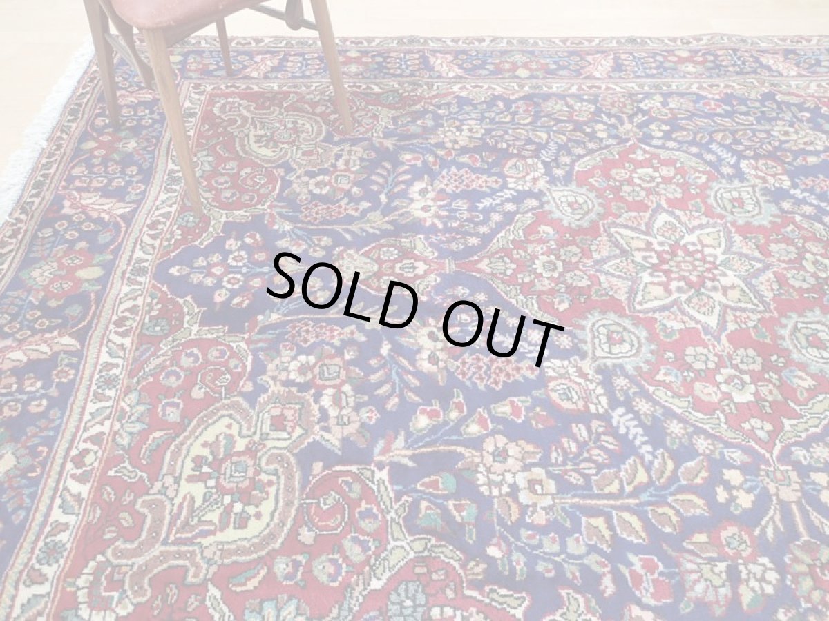 画像2: 良品 オールド ペルシャ 絨毯 タブリーズ リビング ダイニング 大判 3m 6畳 3人掛けソファ サイズ  302 x 209 cm z130 手織り トライバル ラグ 天然 ウール 敷物 マット カーペット 青 メダリオン 草木 花 柄 ヴィンテージ ビンテージ OLD (2)