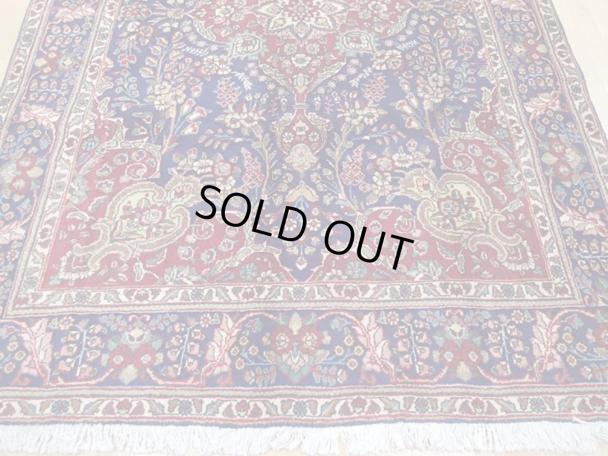 画像9: 良品 オールド ペルシャ 絨毯 タブリーズ リビング ダイニング 大判 3m 6畳 3人掛けソファ サイズ  302 x 209 cm z130 手織り トライバル ラグ 天然 ウール 敷物 マット カーペット 青 メダリオン 草木 花 柄 ヴィンテージ ビンテージ OLD (9)