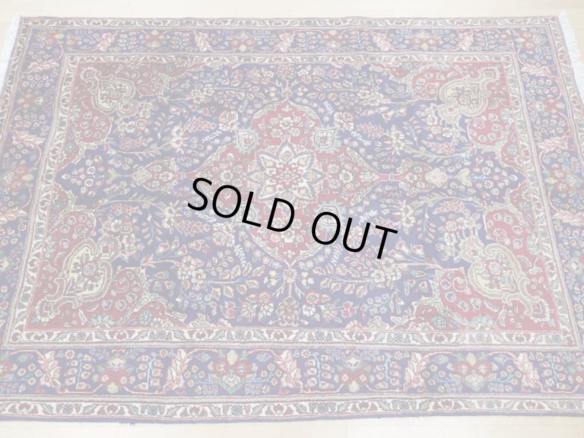 画像3: 良品 オールド ペルシャ 絨毯 タブリーズ リビング ダイニング 大判 3m 6畳 3人掛けソファ サイズ  302 x 209 cm z130 手織り トライバル ラグ 天然 ウール 敷物 マット カーペット 青 メダリオン 草木 花 柄 ヴィンテージ ビンテージ OLD (3)