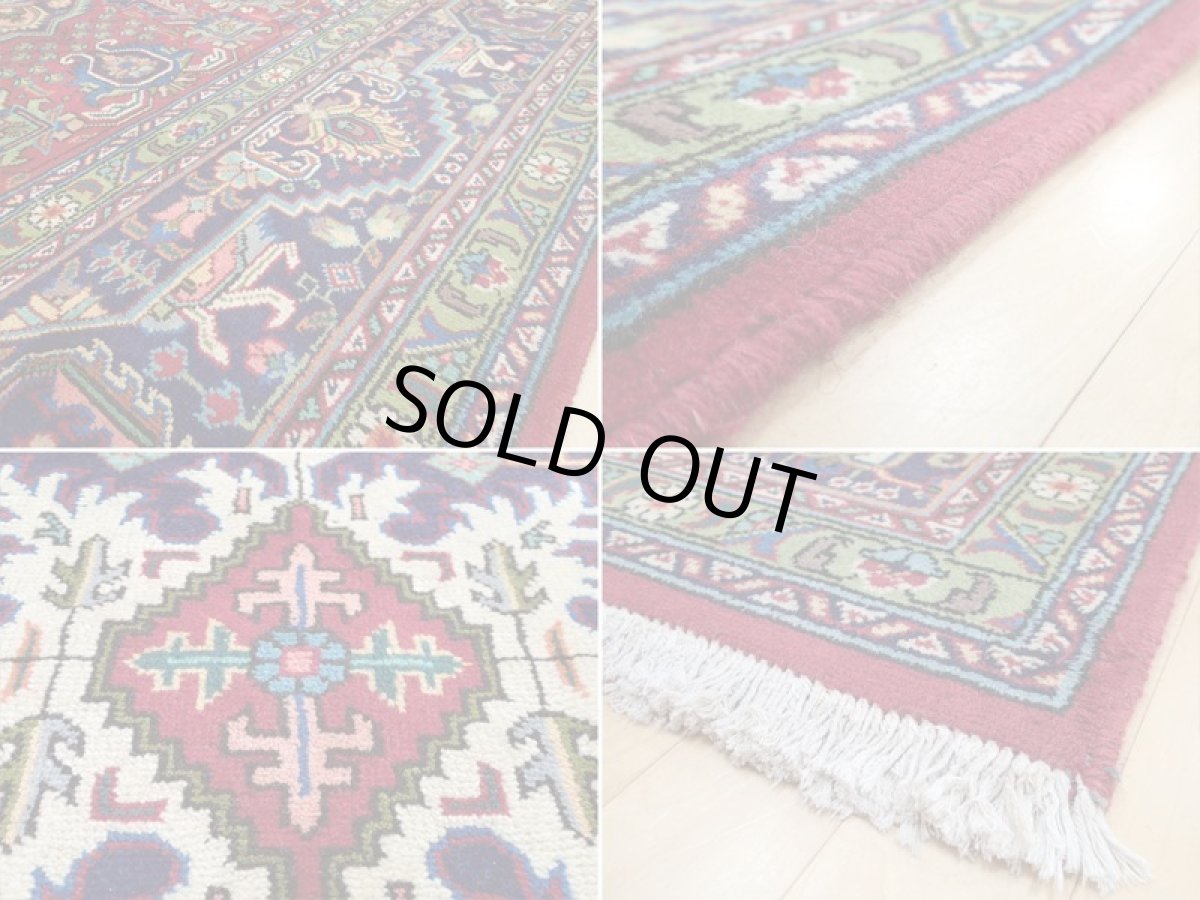 画像19: 良品 オールド ペルシャ 絨毯 タブリーズ リビング ダイニング 大判 3.5m 6畳 3人掛けソファ サイズ  340 x 245 cm z132 手織り トライバル ラグ 天然 ウール 敷物 マット カーペット 赤 メダリオン 草木 花 柄 ヴィンテージ ビンテージ OLD (19)