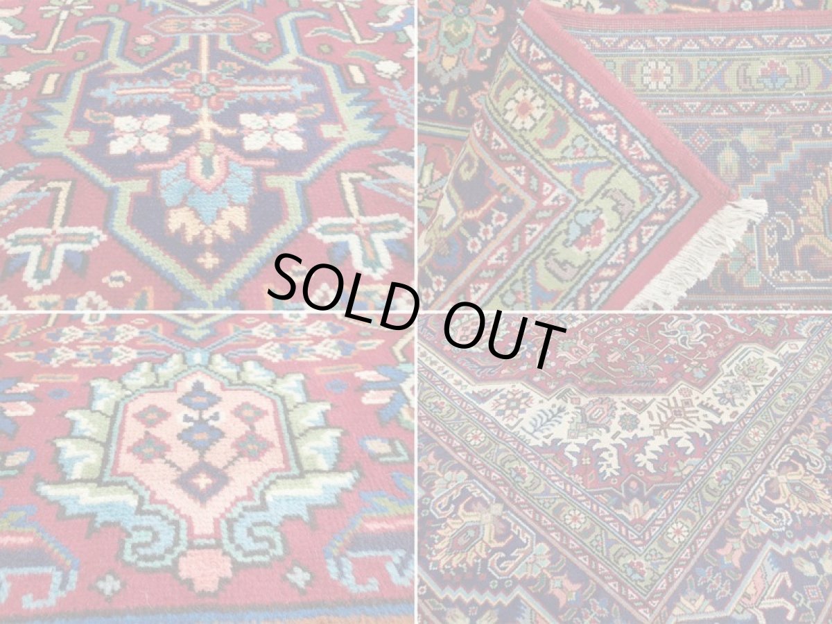 画像17: 良品 オールド ペルシャ 絨毯 タブリーズ リビング ダイニング 大判 3.5m 6畳 3人掛けソファ サイズ  340 x 245 cm z132 手織り トライバル ラグ 天然 ウール 敷物 マット カーペット 赤 メダリオン 草木 花 柄 ヴィンテージ ビンテージ OLD (17)