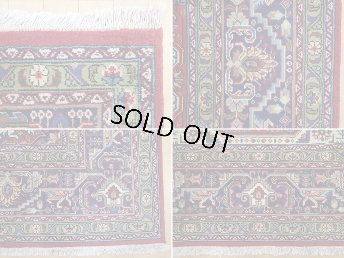 画像18: 良品 オールド ペルシャ 絨毯 タブリーズ リビング ダイニング 大判 3.5m 6畳 3人掛けソファ サイズ  340 x 245 cm z132 手織り トライバル ラグ 天然 ウール 敷物 マット カーペット 赤 メダリオン 草木 花 柄 ヴィンテージ ビンテージ OLD (18)