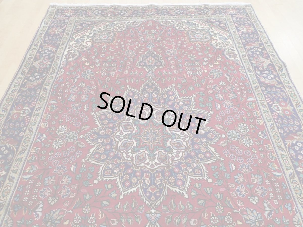 画像5: 良品 オールド ペルシャ 絨毯 タブリーズ リビング ダイニング 大判 3m 6畳 3人掛けソファ サイズ  310 x 205 cm z122 手織り トライバル ラグ 天然 ウール 敷物 マット カーペット 赤 メダリオン 草木 花 柄 ヴィンテージ ビンテージ OLD (5)