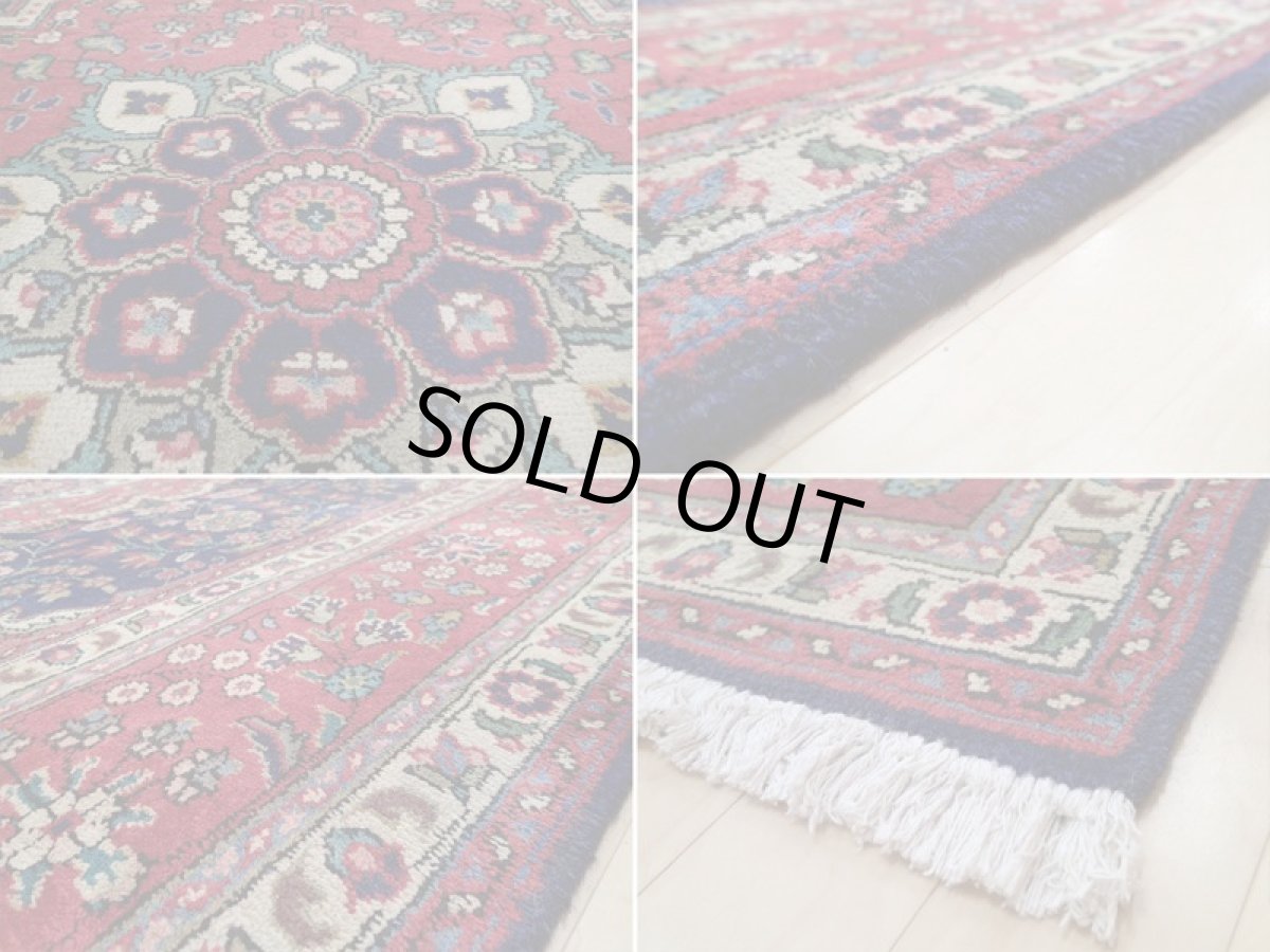 画像19: 良品 オールド ペルシャ 絨毯 タブリーズ リビング ダイニング 大判 3.5m 6畳 3人掛けソファ サイズ  344 x 251 cm z104 手織り トライバル ラグ 天然 ウール 敷物 マット カーペット 赤 紺 メダリオン 草木 花 柄 ヴィンテージ ビンテージ OLD (19)