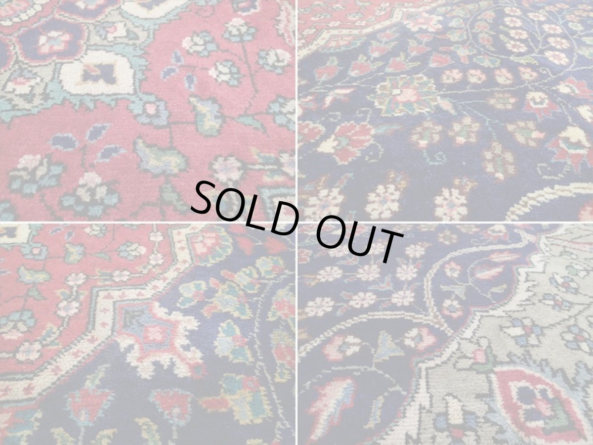 画像16: 良品 オールド ペルシャ 絨毯 タブリーズ リビング ダイニング 大判 3.5m 6畳 3人掛けソファ サイズ  344 x 251 cm z104 手織り トライバル ラグ 天然 ウール 敷物 マット カーペット 赤 紺 メダリオン 草木 花 柄 ヴィンテージ ビンテージ OLD (16)