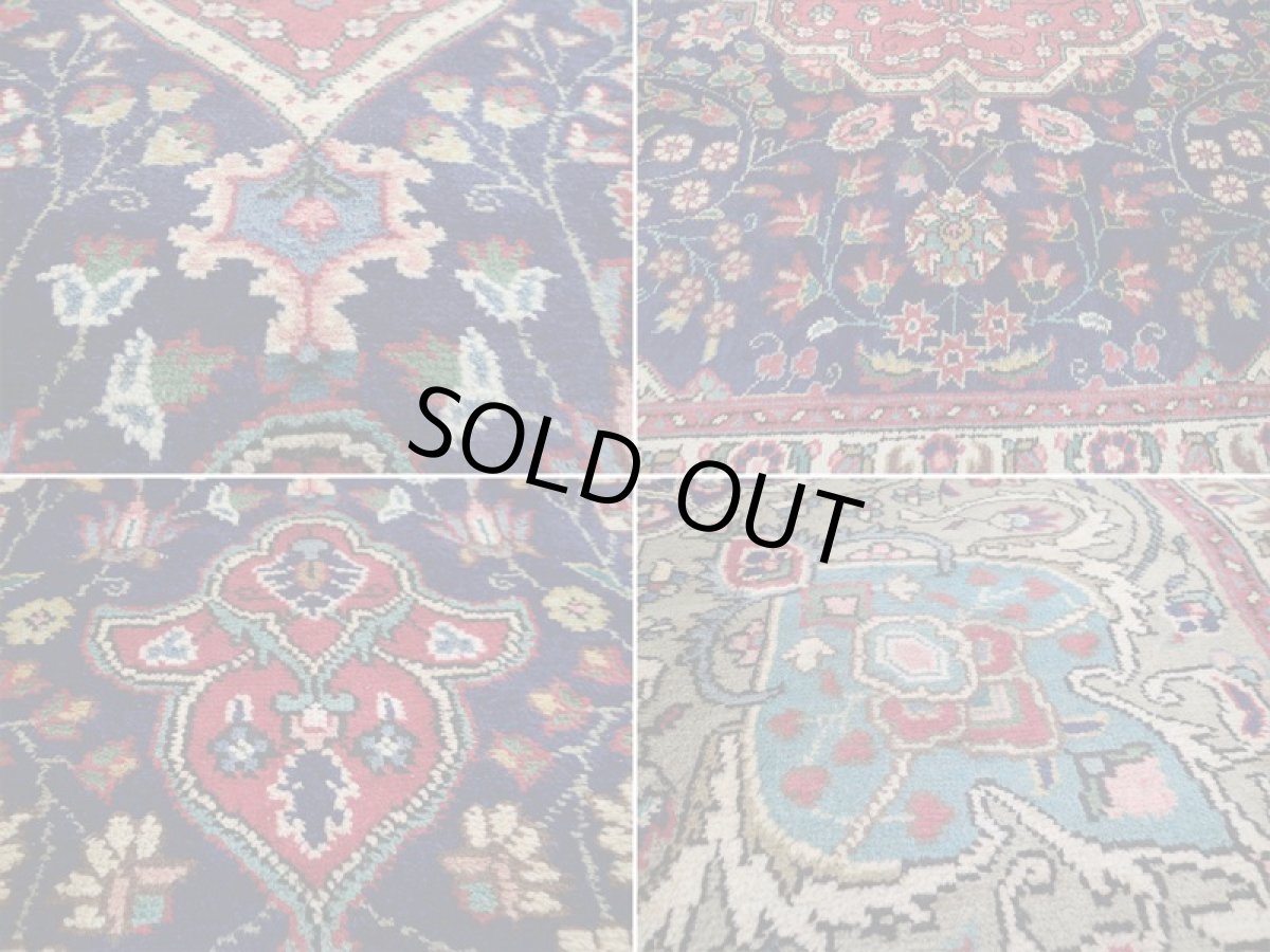 画像17: 良品 オールド ペルシャ 絨毯 タブリーズ リビング ダイニング 大判 3.5m 6畳 3人掛けソファ サイズ  344 x 251 cm z104 手織り トライバル ラグ 天然 ウール 敷物 マット カーペット 赤 紺 メダリオン 草木 花 柄 ヴィンテージ ビンテージ OLD (17)