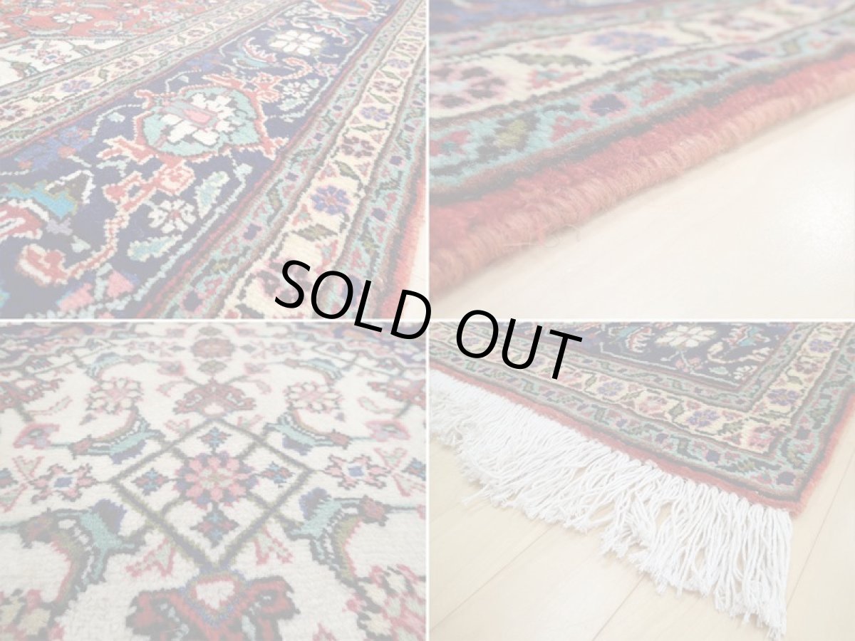 画像19: 良品 オールド ペルシャ 絨毯 タブリーズ リビング ダイニング 大判 3.7m 6〜8畳 3人掛けソファ サイズ  365 x 253 cm z139 手織り トライバル ラグ 天然 ウール 敷物 マット カーペット 紺 オレンジ 生成り メダリオン マヒ 柄 ヴィンテージ ビンテージ OLD (19)