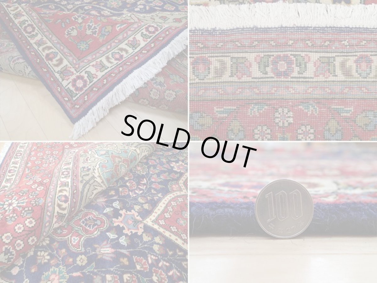 画像20: 良品 オールド ペルシャ 絨毯 タブリーズ リビング ダイニング 大判 3.5m 6畳 3人掛けソファ サイズ  344 x 251 cm z104 手織り トライバル ラグ 天然 ウール 敷物 マット カーペット 赤 紺 メダリオン 草木 花 柄 ヴィンテージ ビンテージ OLD (20)