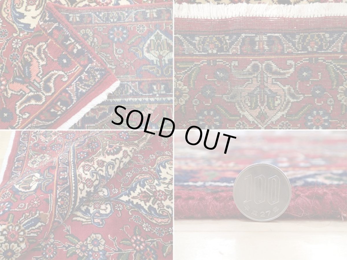 画像18: 良品 オールド ペルシャ 絨毯 タブリーズ リビング ダイニング 大判 3.5m 6畳 3人掛けソファ サイズ  345 x 227 cm z110 手織り トライバル ラグ 天然 ウール 敷物 マット カーペット 赤 メダリオン 工房名入り ヴィンテージ ビンテージ OLD (18)