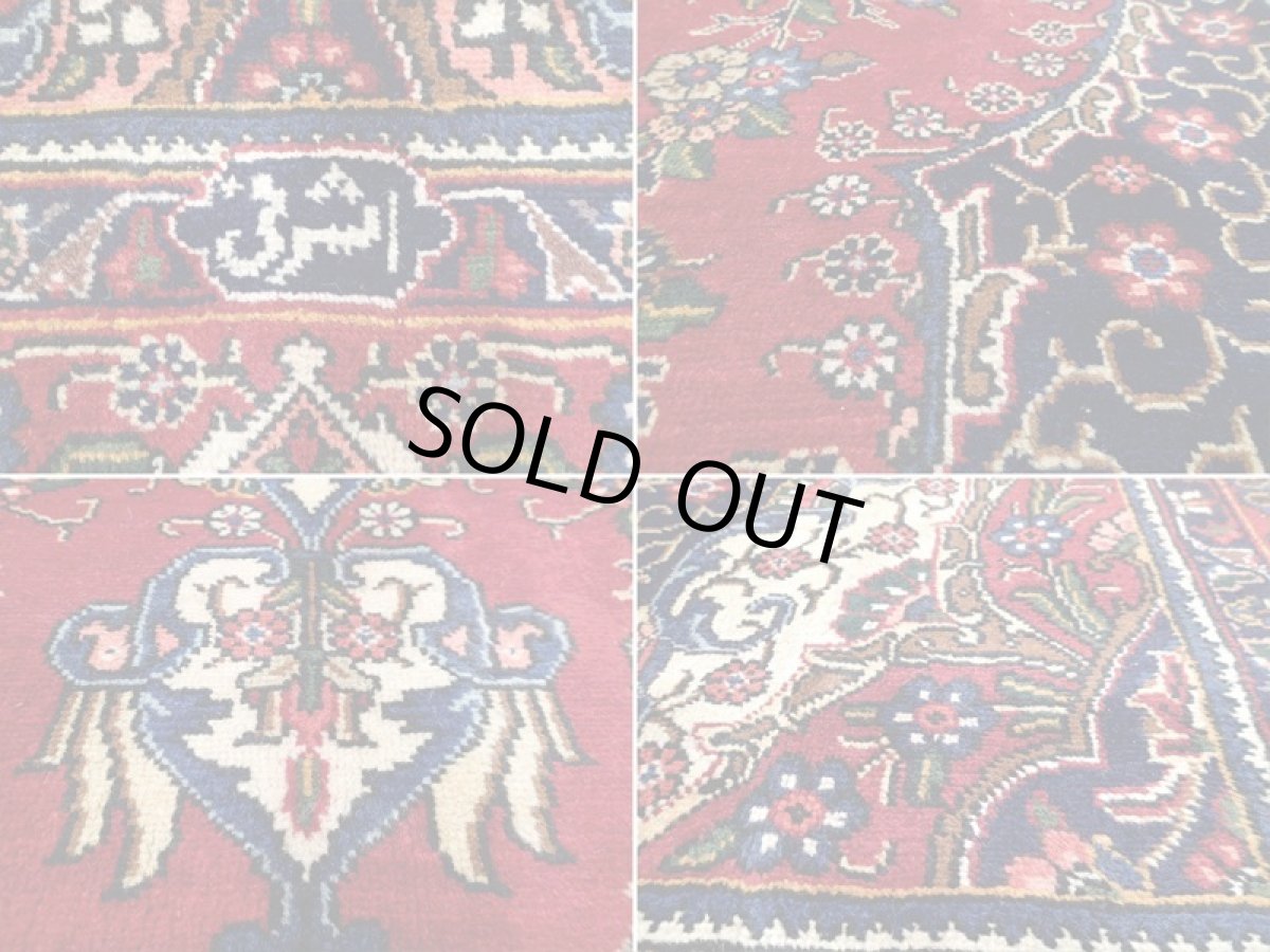 画像20: 良品 オールド ペルシャ 絨毯 タブリーズ リビング ダイニング 大判 3.5m 6畳 3人掛けソファ サイズ  345 x 227 cm z110 手織り トライバル ラグ 天然 ウール 敷物 マット カーペット 赤 メダリオン 工房名入り ヴィンテージ ビンテージ OLD (20)