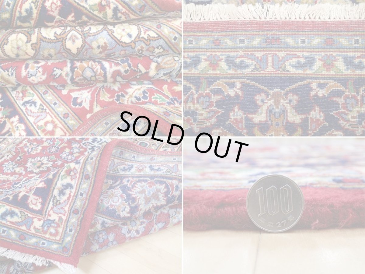 画像20: 美品 ペルシャ 絨毯 ナジャファバド リビング ダイニング 大判 3.2m 6畳 3人掛けソファ サイズ  317 x 205 cm z119 肉厚 天然 ウール 手織り トライバル ラグ 敷物 マット カーペット 赤 メダリオン 草木 花 柄 ヴィンテージ ビンテージ OLD (20)