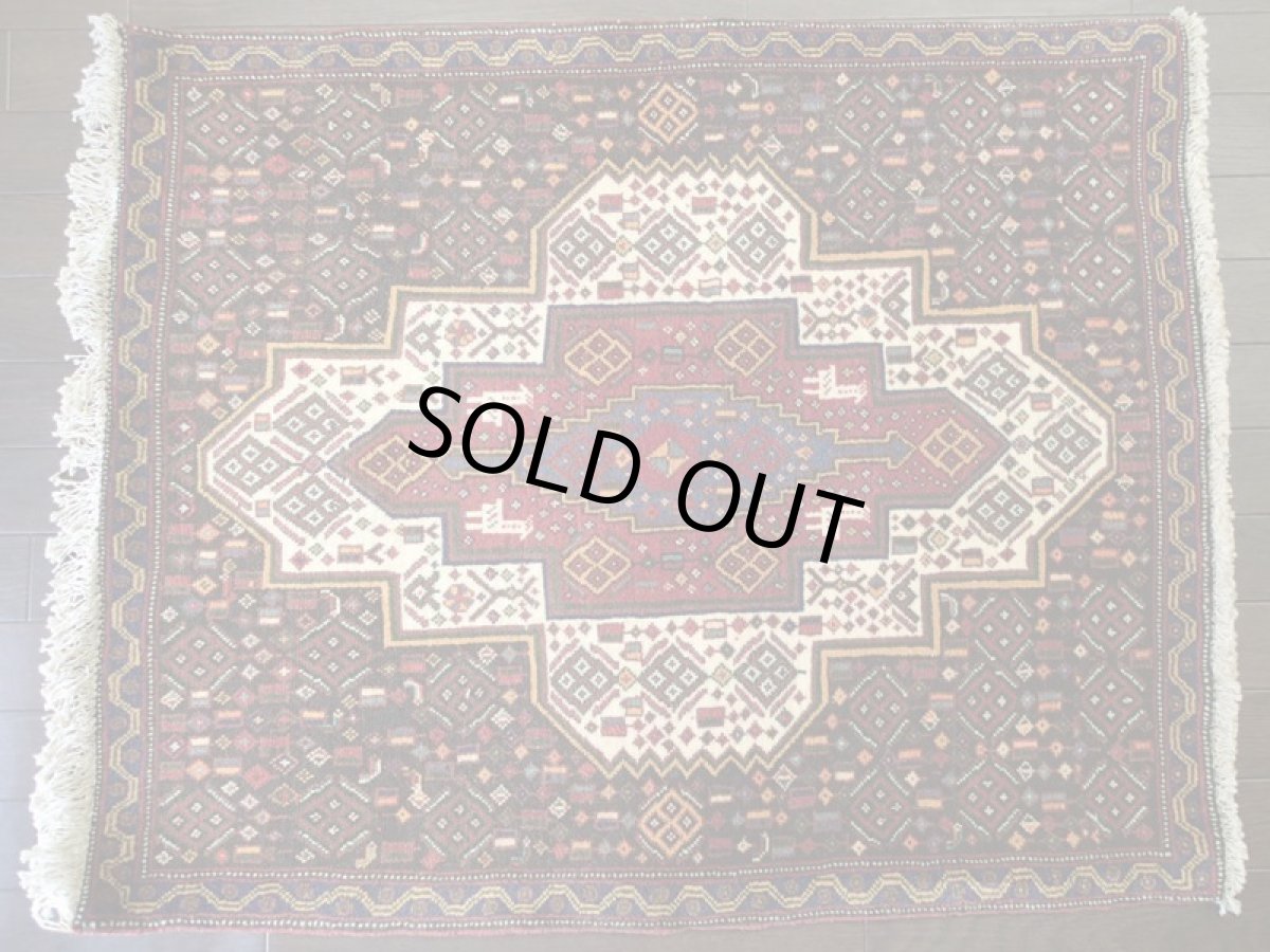 画像3: 新品 ペルシャ 絨毯 ハマダン 玄関 ドア マット サイズ 96 x 80 cm 13 ウール 天然 手織り トライバル ラグ 敷物 カーペット ブラック ネイビー 生成り 民族 動物 柄 (3)