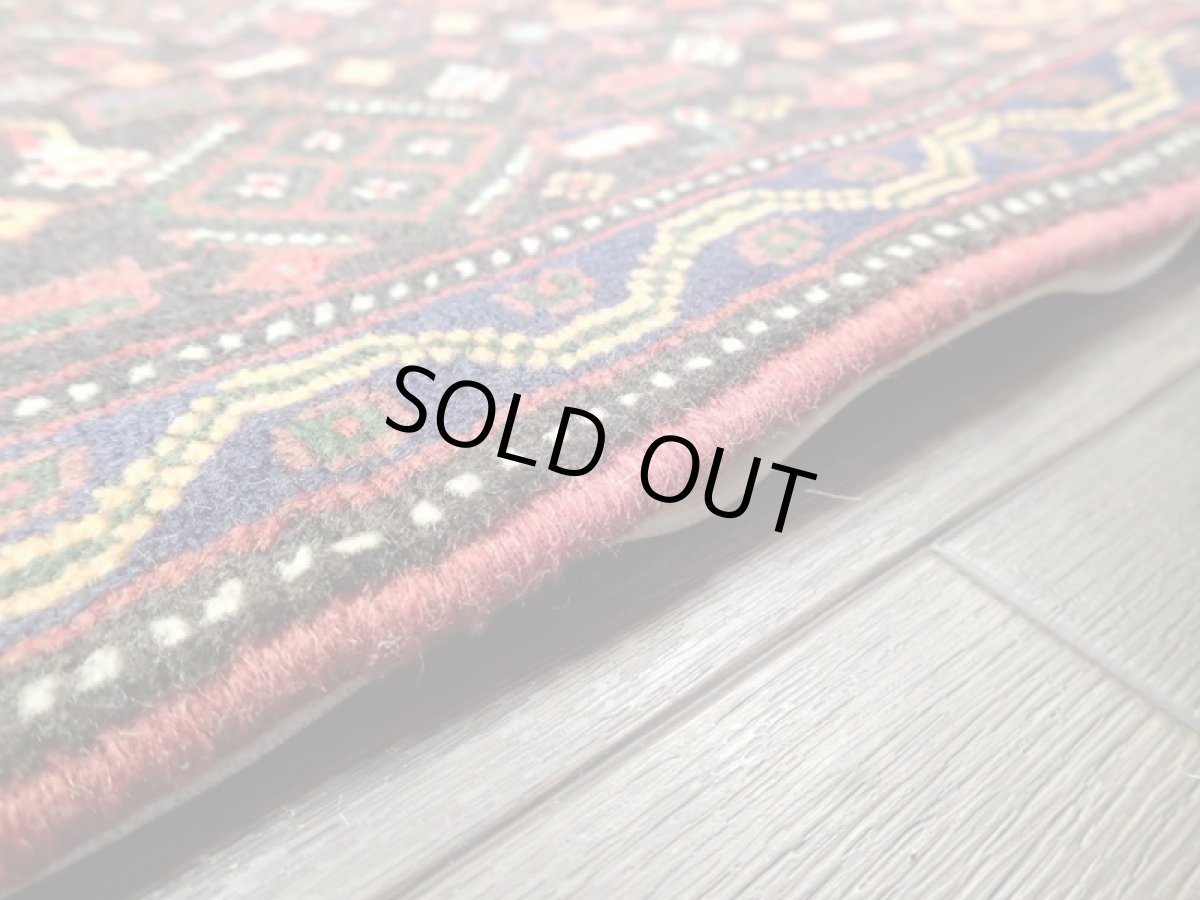 画像10: 新品 ペルシャ 絨毯 ハマダン 玄関 ドア マット サイズ 96 x 80 cm 13 ウール 天然 手織り トライバル ラグ 敷物 カーペット ブラック ネイビー 生成り 民族 動物 柄 (10)