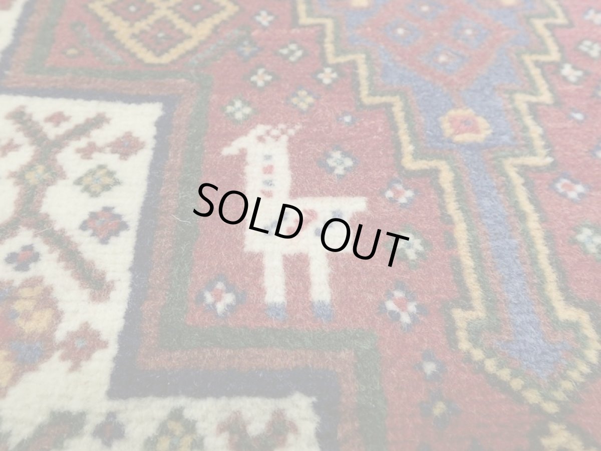 画像14: 新品 ペルシャ 絨毯 ハマダン 玄関 ドア マット サイズ 96 x 80 cm 13 ウール 天然 手織り トライバル ラグ 敷物 カーペット ブラック ネイビー 生成り 民族 動物 柄 (14)