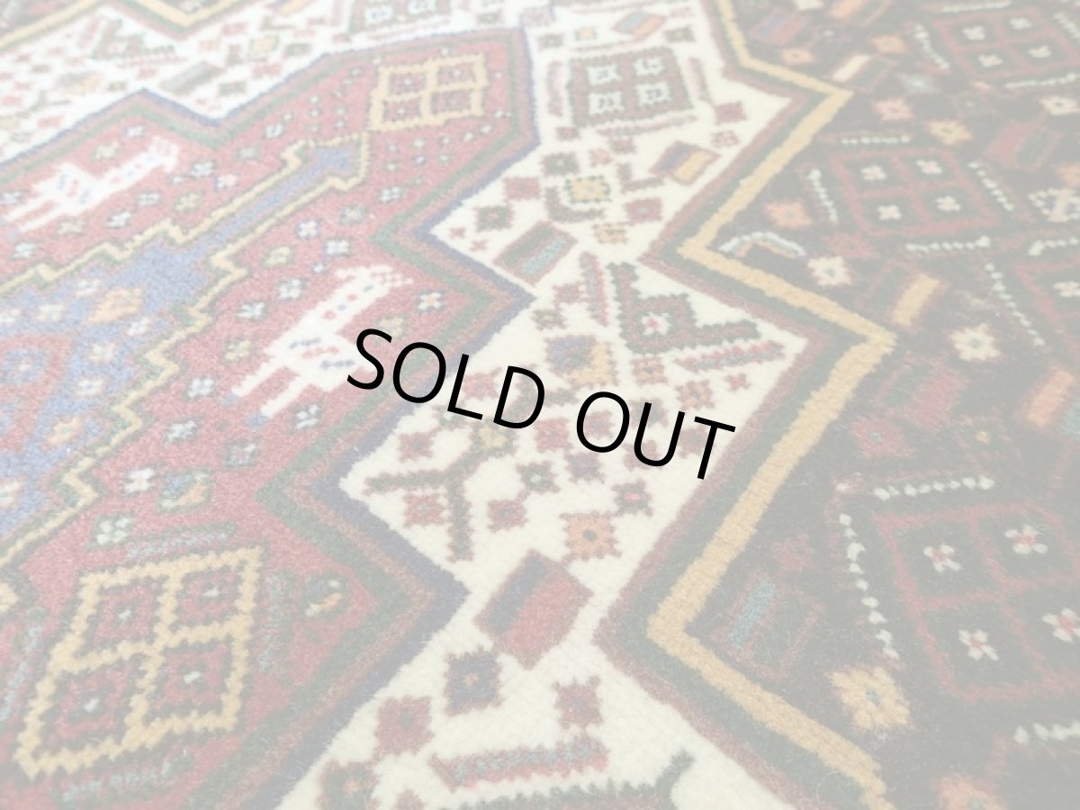 画像11: 新品 ペルシャ 絨毯 ハマダン 玄関 ドア マット サイズ 96 x 80 cm 13 ウール 天然 手織り トライバル ラグ 敷物 カーペット ブラック ネイビー 生成り 民族 動物 柄 (11)