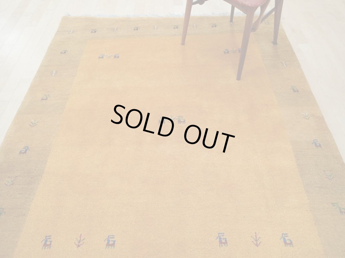 画像5: 新品 ペルシャ ギャッベ 2m リビング 3畳 2〜3人掛けソファ サイズ 200 x 158 cm 19 肉厚 ウール ギャベ 手織り 天然 ハンドメイド ラグ 絨毯 カーペット 黄 木 動物 柄 (5)