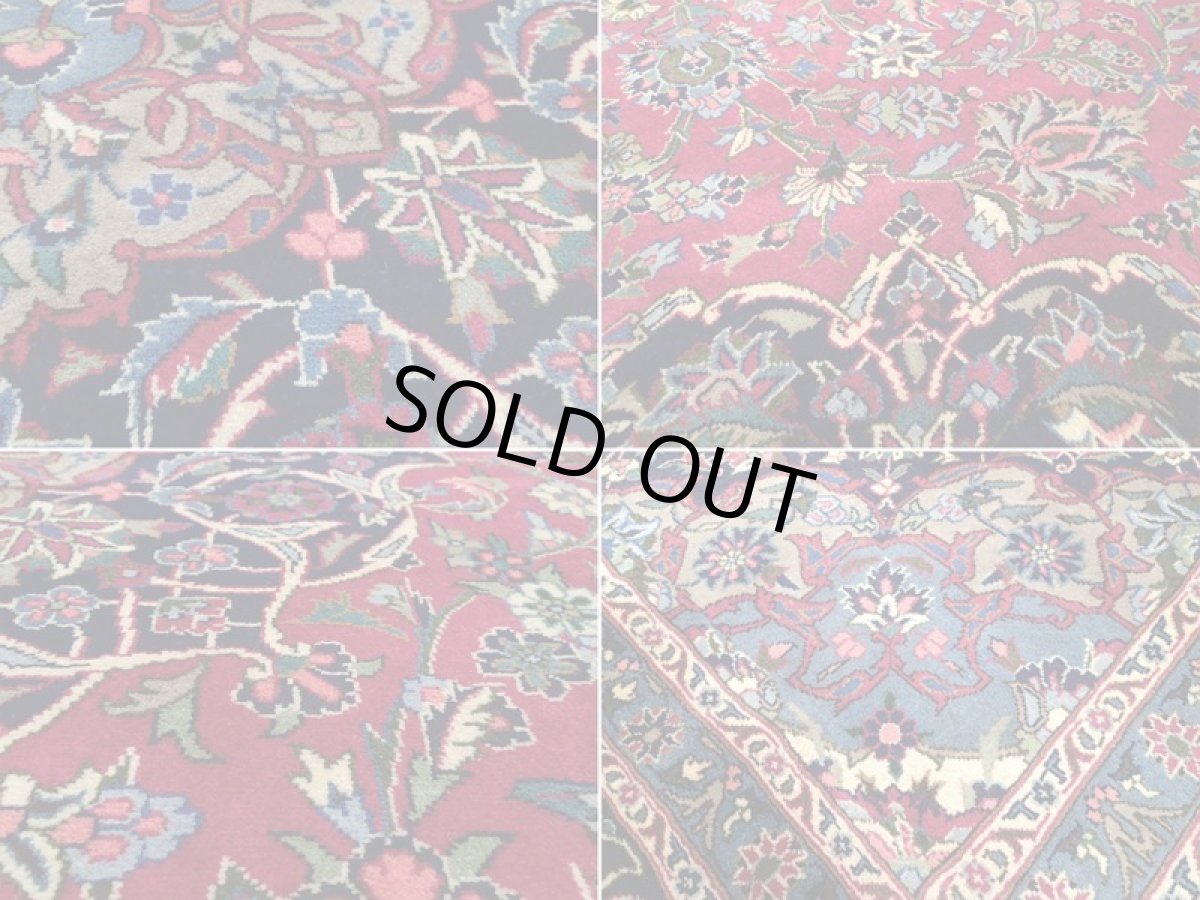 画像18: 美品 ペルシャ 絨毯 カシャーン リビング ダイニング 大判 4m 10畳 3人掛け コーナーソファ サイズ 405 x 305 cm z163 肉厚 ウール 天然 手織り トライバル ラグ 敷物 マット カーペット 紫 パープル メダリオン 草木 花 アラベスク 柄 ヴィンテージ ビンテージ OLD (18)