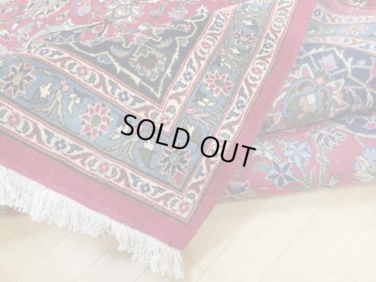 画像14: 美品 ペルシャ 絨毯 カシャーン リビング ダイニング 大判 4m 10畳 3人掛け コーナーソファ サイズ 405 x 305 cm z163 肉厚 ウール 天然 手織り トライバル ラグ 敷物 マット カーペット 紫 パープル メダリオン 草木 花 アラベスク 柄 ヴィンテージ ビンテージ OLD (14)