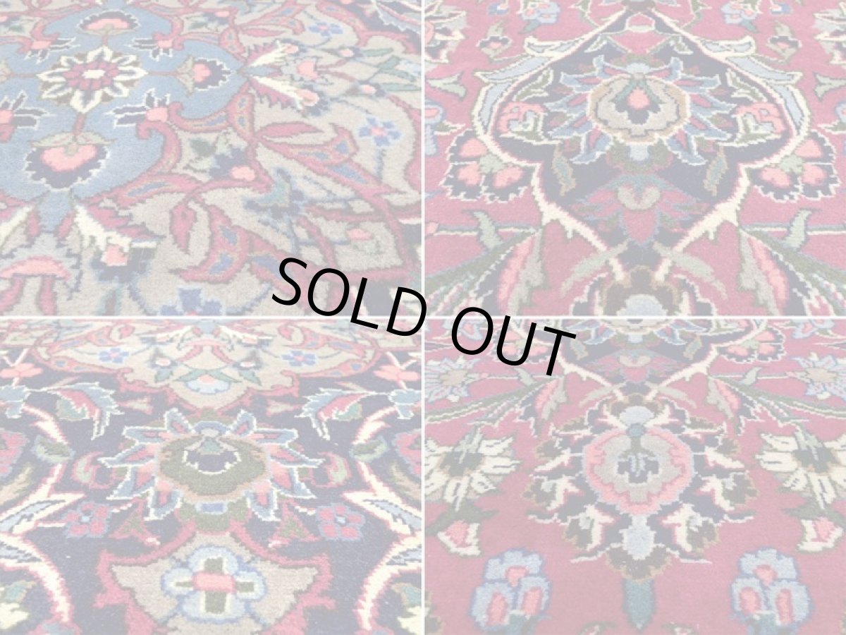 画像17: 美品 ペルシャ 絨毯 カシャーン リビング ダイニング 大判 4m 10畳 3人掛け コーナーソファ サイズ 405 x 305 cm z163 肉厚 ウール 天然 手織り トライバル ラグ 敷物 マット カーペット 紫 パープル メダリオン 草木 花 アラベスク 柄 ヴィンテージ ビンテージ OLD (17)