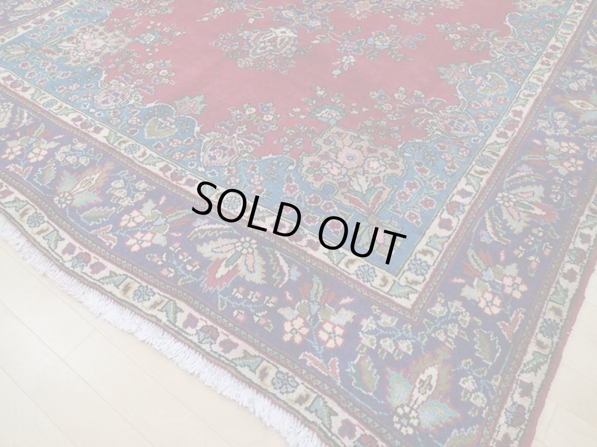 画像10: 良品 オールド ペルシャ 絨毯 タブリーズ リビング ダイニング 大判 3m 6畳 3人掛けソファ サイズ  300 x 208 cm z137 手織り トライバル ラグ 天然 ウール 敷物 マット カーペット 赤 メダリオン ヴィンテージ ビンテージ (10)