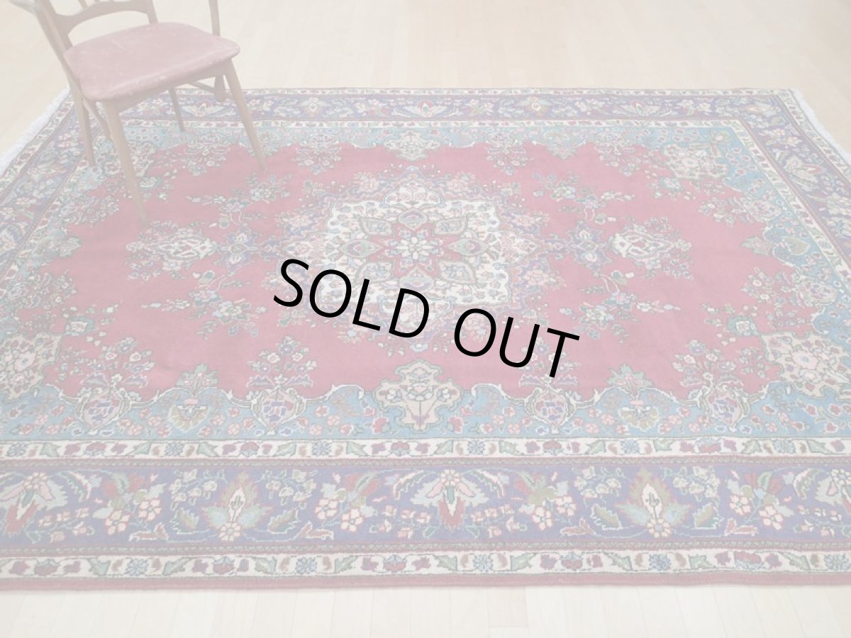 画像5: 良品 オールド ペルシャ 絨毯 タブリーズ リビング ダイニング 大判 3m 6畳 3人掛けソファ サイズ  300 x 208 cm z137 手織り トライバル ラグ 天然 ウール 敷物 マット カーペット 赤 メダリオン ヴィンテージ ビンテージ (5)