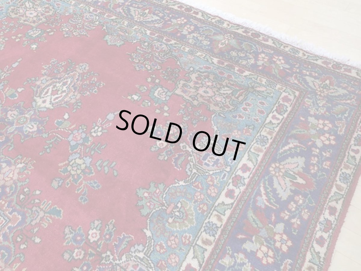 画像8: 良品 オールド ペルシャ 絨毯 タブリーズ リビング ダイニング 大判 3m 6畳 3人掛けソファ サイズ  300 x 208 cm z137 手織り トライバル ラグ 天然 ウール 敷物 マット カーペット 赤 メダリオン ヴィンテージ ビンテージ (8)