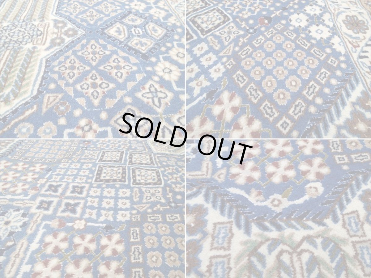 画像16: 美品 ペルシャ 絨毯 ナイン 9la ノーラー 2.2m センター ソファ サイズ 215 x 115 cm 176 ウール 手織り ラグ ハンドメイド カーペット 敷物 ジョーシャガン 柄 クリーム 生成り 青 (16)