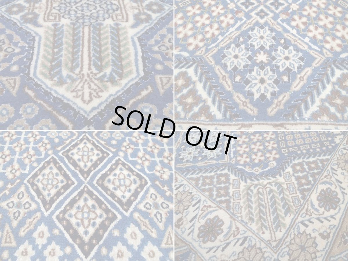 画像17: 美品 ペルシャ 絨毯 ナイン 9la ノーラー 2.2m センター ソファ サイズ 215 x 115 cm 176 ウール 手織り ラグ ハンドメイド カーペット 敷物 ジョーシャガン 柄 クリーム 生成り 青 (17)