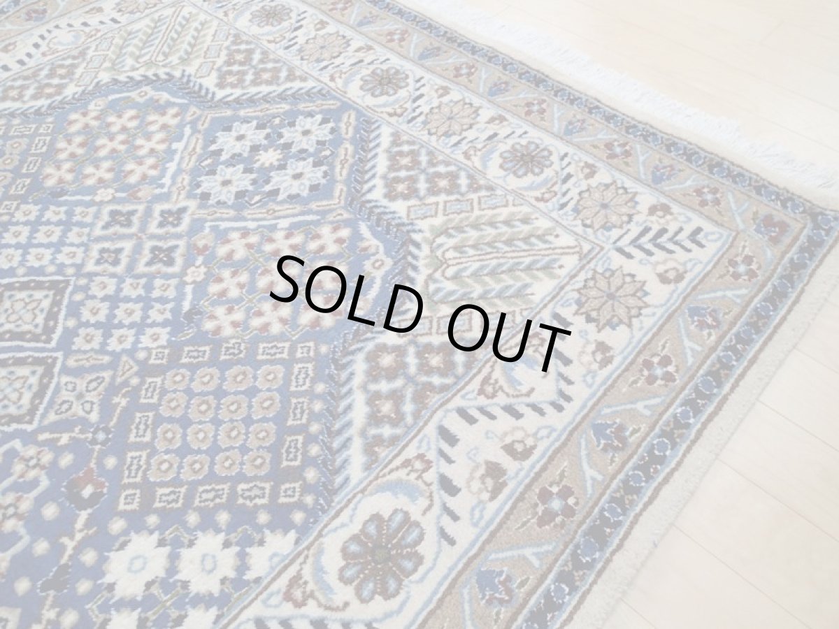 画像8: 美品 ペルシャ 絨毯 ナイン 9la ノーラー 2.2m センター ソファ サイズ 215 x 115 cm 176 ウール 手織り ラグ ハンドメイド カーペット 敷物 ジョーシャガン 柄 クリーム 生成り 青 (8)