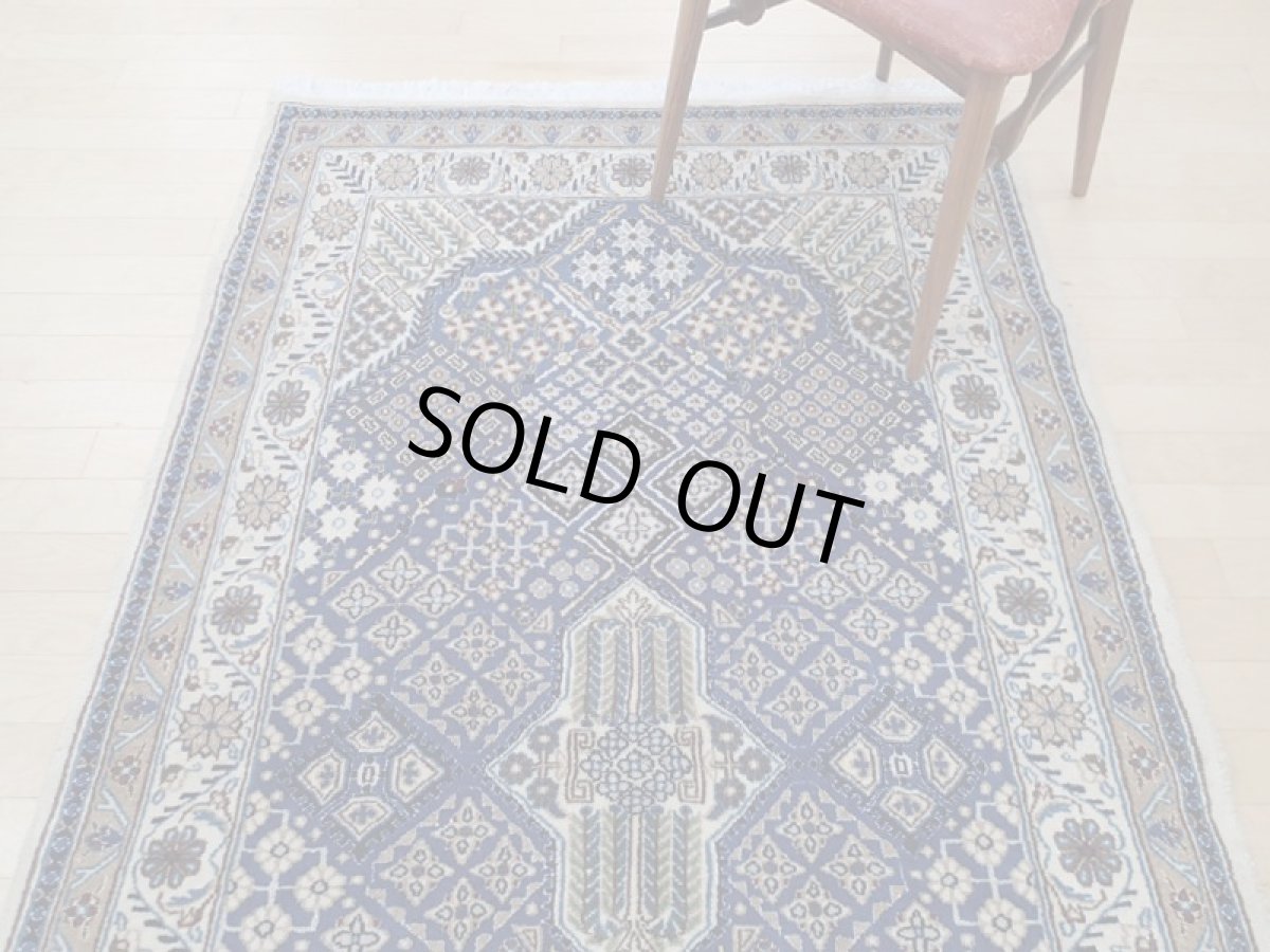 画像6: 美品 ペルシャ 絨毯 ナイン 9la ノーラー 2.2m センター ソファ サイズ 215 x 115 cm 176 ウール 手織り ラグ ハンドメイド カーペット 敷物 ジョーシャガン 柄 クリーム 生成り 青 (6)