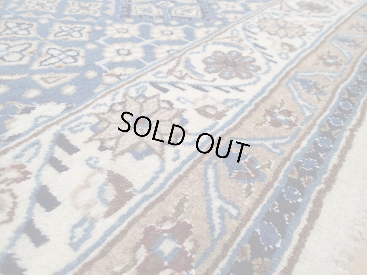 画像12: 美品 ペルシャ 絨毯 ナイン 9la ノーラー 2.2m センター ソファ サイズ 215 x 115 cm 176 ウール 手織り ラグ ハンドメイド カーペット 敷物 ジョーシャガン 柄 クリーム 生成り 青 (12)