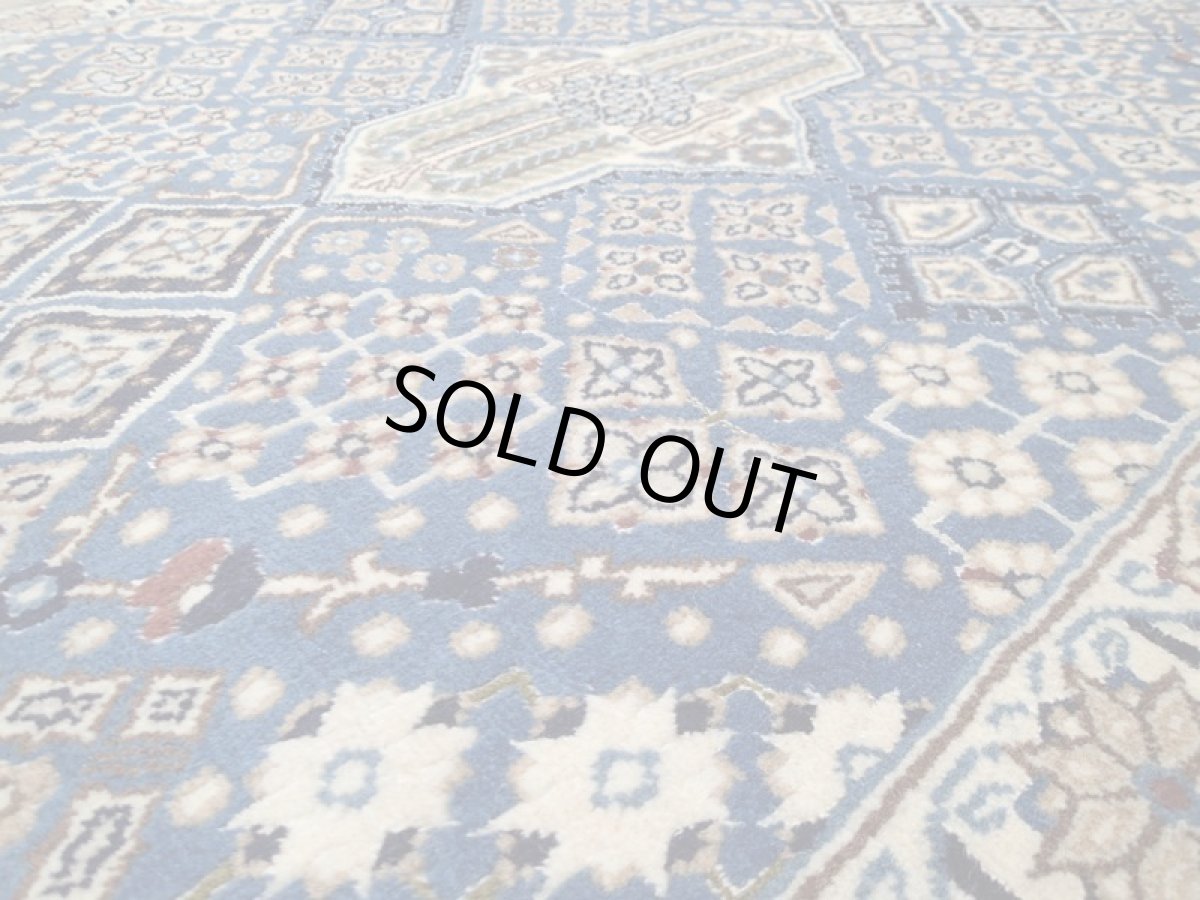 画像11: 美品 ペルシャ 絨毯 ナイン 9la ノーラー 2.2m センター ソファ サイズ 215 x 115 cm 176 ウール 手織り ラグ ハンドメイド カーペット 敷物 ジョーシャガン 柄 クリーム 生成り 青 (11)