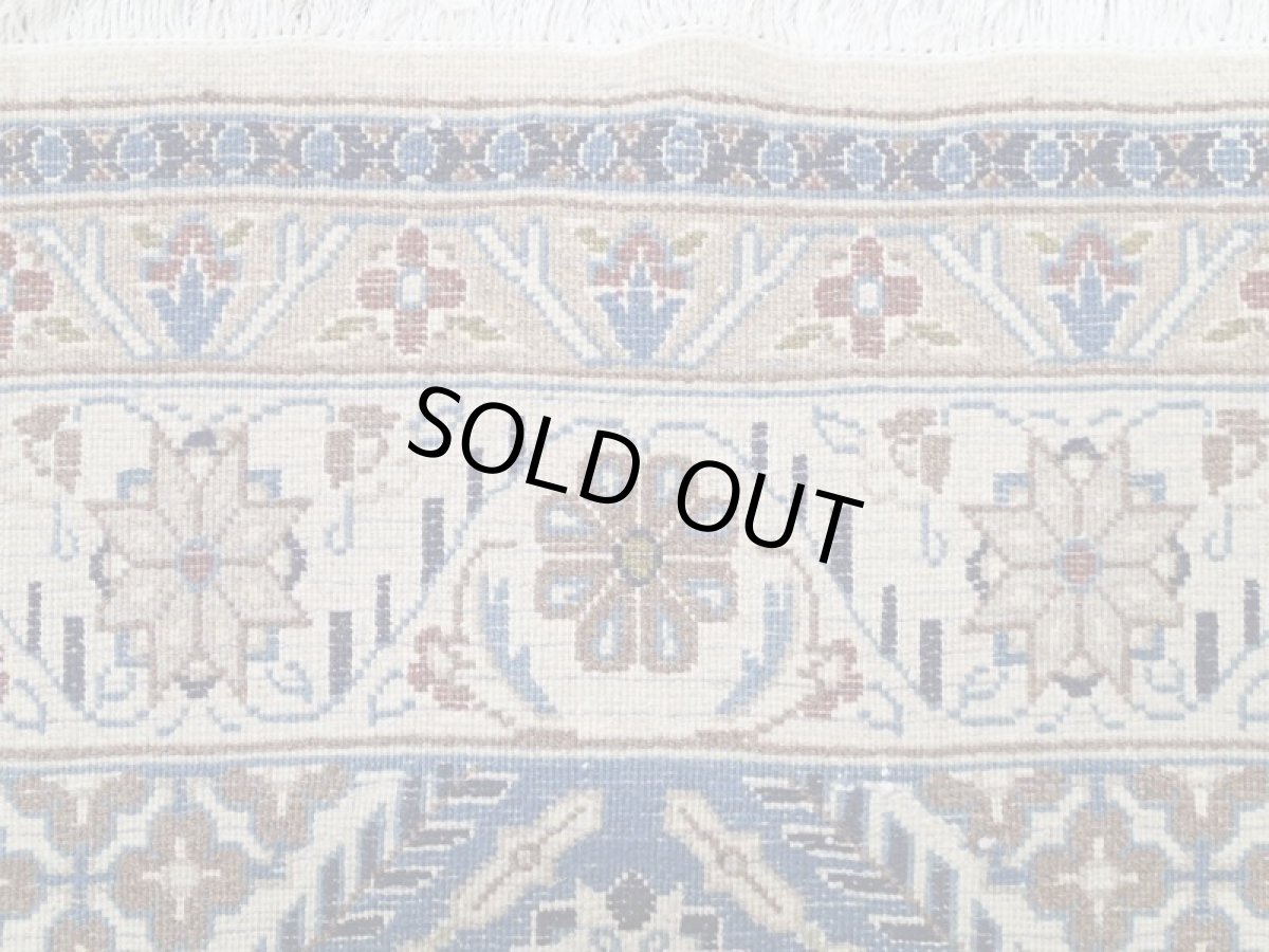 画像15: 美品 ペルシャ 絨毯 ナイン 9la ノーラー 2.2m センター ソファ サイズ 215 x 115 cm 176 ウール 手織り ラグ ハンドメイド カーペット 敷物 ジョーシャガン 柄 クリーム 生成り 青 (15)