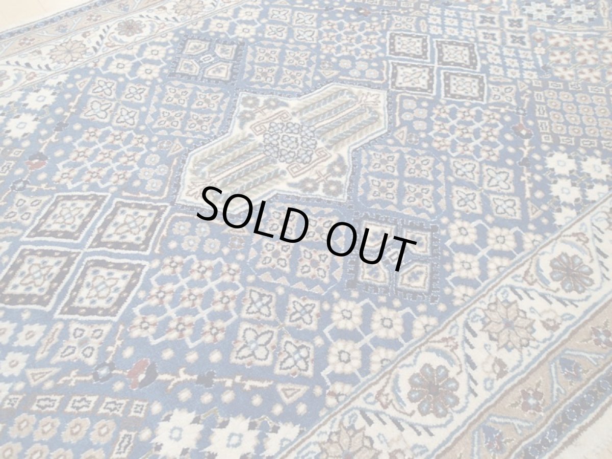 画像9: 美品 ペルシャ 絨毯 ナイン 9la ノーラー 2.2m センター ソファ サイズ 215 x 115 cm 176 ウール 手織り ラグ ハンドメイド カーペット 敷物 ジョーシャガン 柄 クリーム 生成り 青 (9)