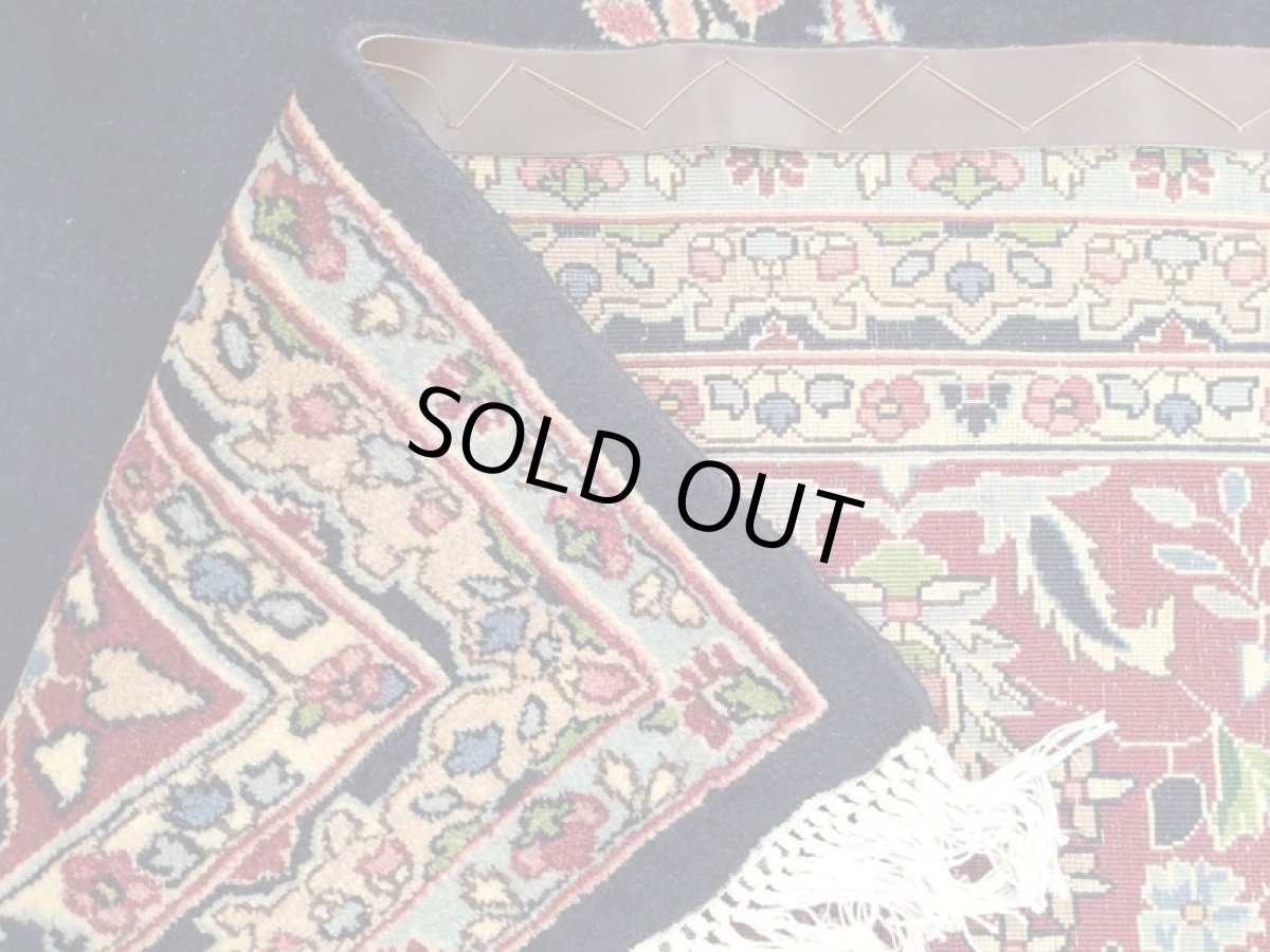 画像14: 極上美品 ペルシャ 絨毯 ケルマン 4.3m リビング ダイニング 10帖 3人掛けソファ コーナーソファ 大判 サイズ 430 x 300 cm 105 工房名入り ウール 手織り トライバル ラグ ハンドメイド マット カーペット 紺 色鮮やかな花柄  ヴィンテージ ビンテージ (14)