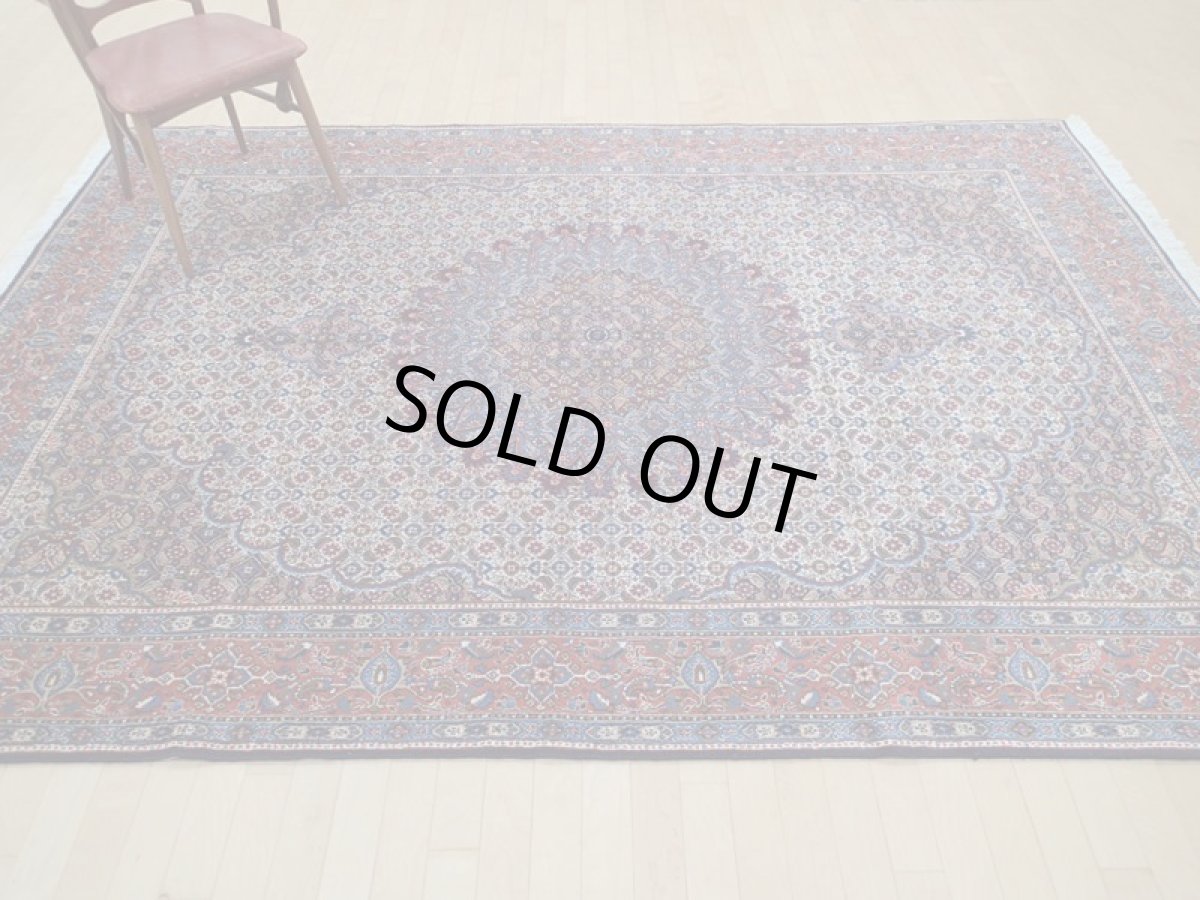 画像3: 新品 ペルシャ 絨毯 ムード リビング ダイニング サイズ 3m 6畳 3人掛け ソファ サイズ 295 x 200 cm 152 ウール 天然 手織り トライバル ラグ 敷物 マット カーペット 紺 クリーム マヒ ヘラティ 柄 (3)