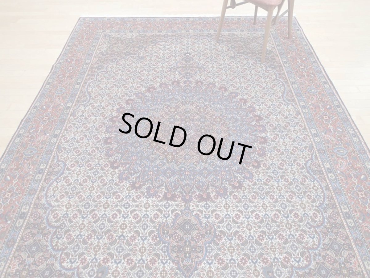 画像5: 新品 ペルシャ 絨毯 ムード リビング ダイニング サイズ 3m 6畳 3人掛け ソファ サイズ 295 x 200 cm 152 ウール 天然 手織り トライバル ラグ 敷物 マット カーペット 紺 クリーム マヒ ヘラティ 柄 (5)