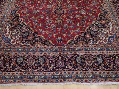 画像3: 美品 ペルシャ 絨毯 カシャーン リビング ダイニング 大判 3.8m 10畳 3人掛けソファ サイズ  375 x 265 cm z113 肉厚 ウール 手織り トライバル ラグ 天然 敷物 マット カーペット 赤 メダリオン ヴィンテージ ビンテージ