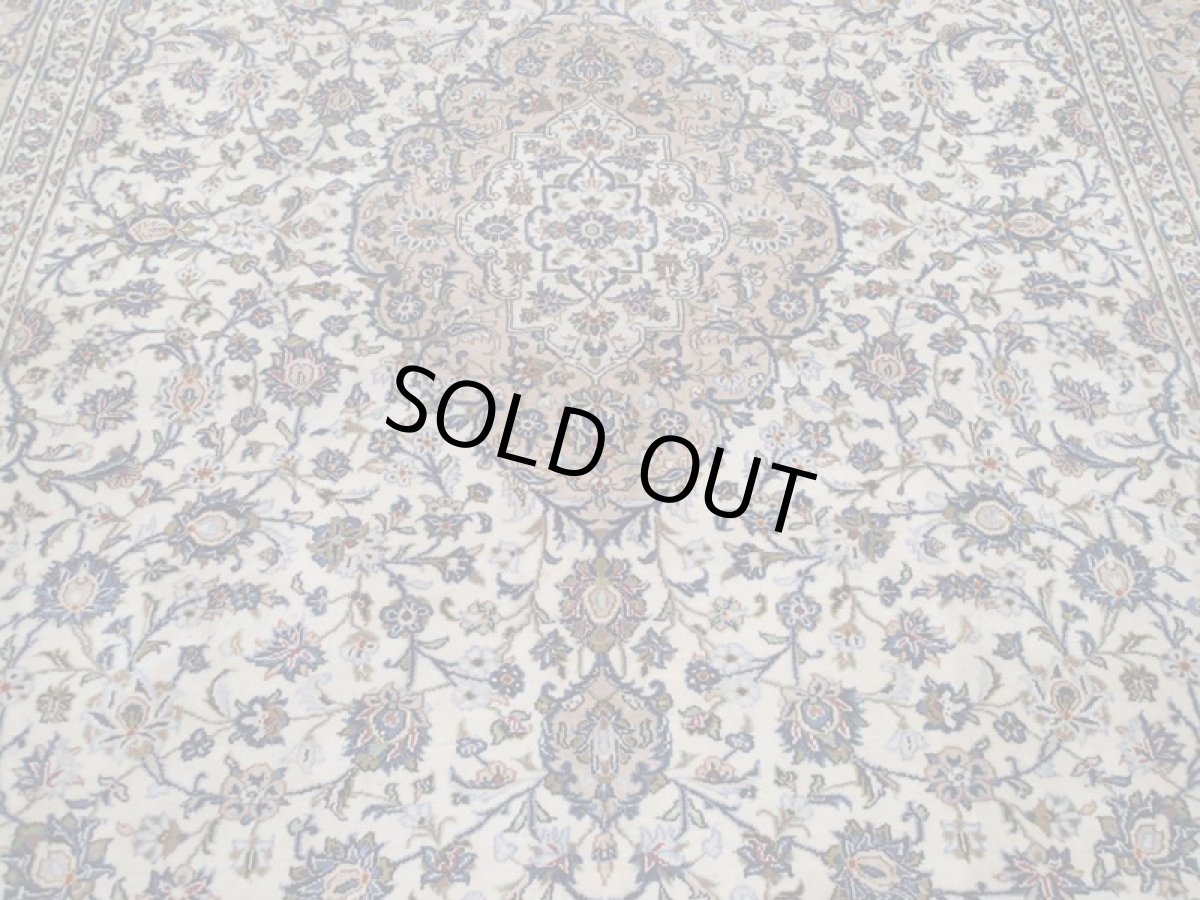 画像6: 良品 ペルシャ 絨毯 カシャーン リビング ダイニング 大判 4m 10畳 3人掛けソファ サイズ  407 x 304 cm z140 肉厚 ウール 手織り トライバル ラグ 天然 敷物 マット カーペット 生成り メダリオン ヴィンテージ ビンテージ (6)