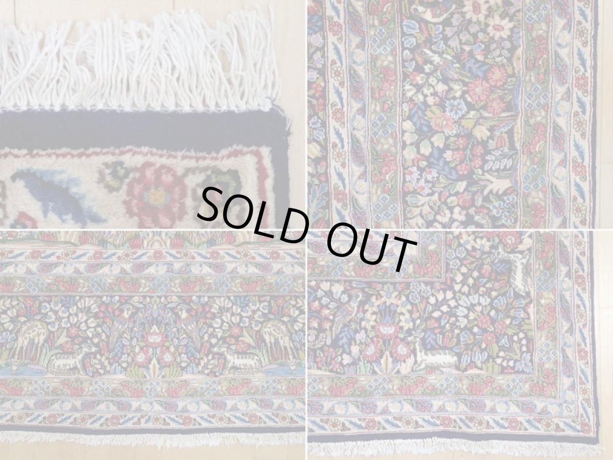 画像19: 極上美品 ペルシャ 絨毯 ケルマン 4m リビング ダイニング 13? 10帖 3人掛けソファ コーナーソファ 大判 サイズ 402 x 325 cm 200 天然 草木染 ウール 手織り トライバル ラグ ハンドメイド マット カーペット 紺 絨毯を埋め尽くす色鮮やかな花柄  ヴィンテージ ビンテージ (19)