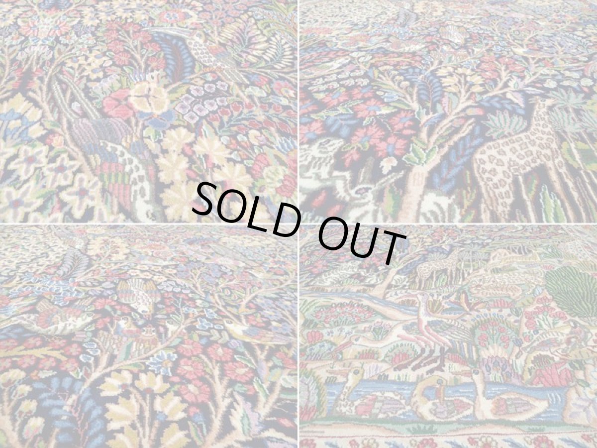 画像18: 極上美品 ペルシャ 絨毯 ケルマン 4m リビング ダイニング 13? 10帖 3人掛けソファ コーナーソファ 大判 サイズ 402 x 325 cm 200 天然 草木染 ウール 手織り トライバル ラグ ハンドメイド マット カーペット 紺 絨毯を埋め尽くす色鮮やかな花柄  ヴィンテージ ビンテージ (18)