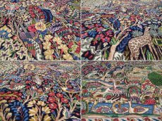 画像18: 極上美品 ペルシャ 絨毯 ケルマン 4m リビング ダイニング 13? 10帖 3人掛けソファ コーナーソファ 大判 サイズ 402 x 325 cm 200 天然 草木染 ウール 手織り トライバル ラグ ハンドメイド マット カーペット 紺 絨毯を埋め尽くす色鮮やかな花柄  ヴィンテージ ビンテージ (18)