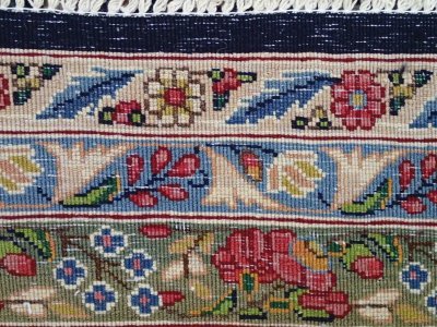 画像2: 極上美品 ペルシャ 絨毯 ケルマン 4m リビング ダイニング 13? 10帖 3人掛けソファ コーナーソファ 大判 サイズ 402 x 325 cm 200 天然 草木染 ウール 手織り トライバル ラグ ハンドメイド マット カーペット 紺 絨毯を埋め尽くす色鮮やかな花柄  ヴィンテージ ビンテージ