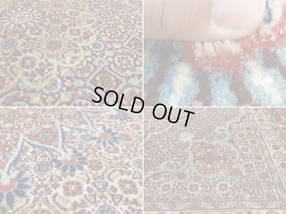 画像17: 極上美品 ペルシャ 絨毯 ムード リビング ダイニング サイズ 縦3.5m 8.5? 6畳 3人掛けソファ サイズ 356 x 240 cm 215 ウール シルク 天然 手織り トライバル ラグ 敷物 マット カーペット 紺 クリーム マヒ ヘラティ 柄 (17)