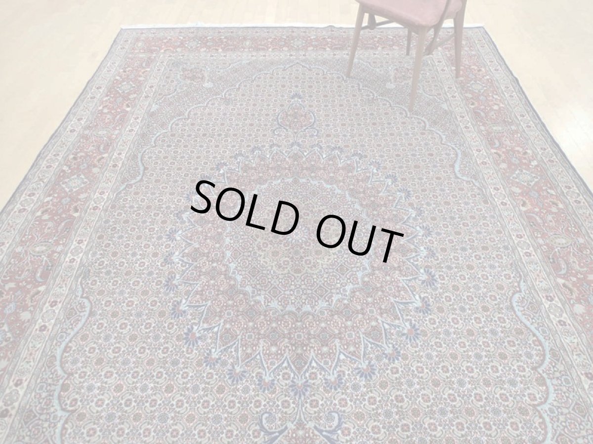 画像5: 極上美品 ペルシャ 絨毯 ムード リビング ダイニング サイズ 縦3.5m 8.5? 6畳 3人掛けソファ サイズ 356 x 240 cm 215 ウール シルク 天然 手織り トライバル ラグ 敷物 マット カーペット 紺 クリーム マヒ ヘラティ 柄 (5)