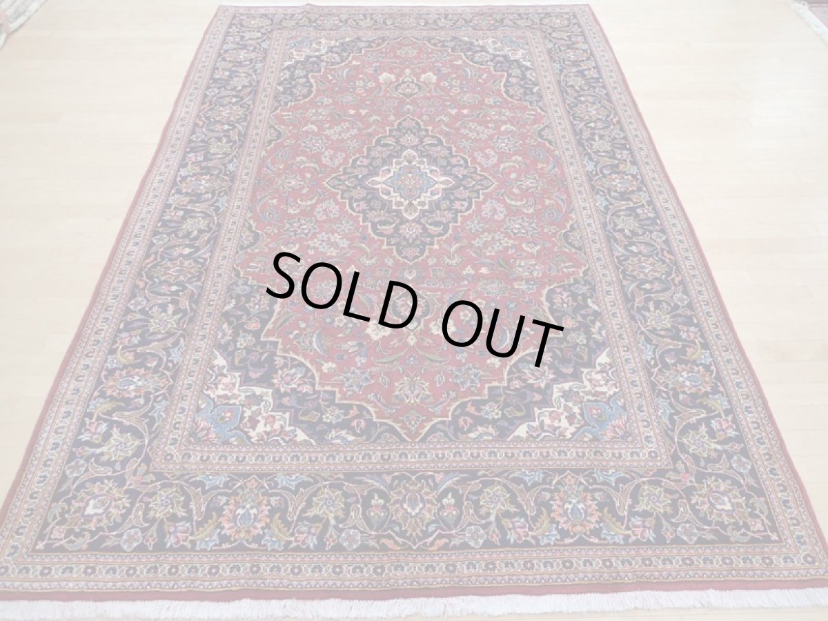 画像5: 良品 ペルシャ 絨毯 カシャーン リビング ダイニング 大判 縦3m 6? 6畳 3人掛けソファ サイズ  302 x 200 cm z114 手織り トライバル ラグ 天然 ウール 敷物 マット カーペット 赤 メダリオン ヴィンテージ ビンテージ (5)