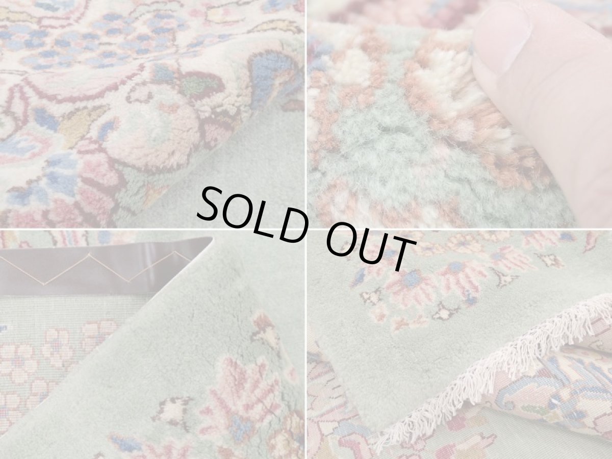画像19: 美品 ペルシャ 絨毯 ケルマン産 工房名入 縦4m 横2.7m リビング ダイニング 10㎡ 10帖 3人掛けソファ コーナーソファ 大判 サイズ 398 x 268 cm No.202 天然 肉厚 ウール 手織り トライバル ラグ ハンドメイド マット カーペット エメラルドグリーン ヴィンテージ ビンテージ a-202-398268s0501-0051 (19)