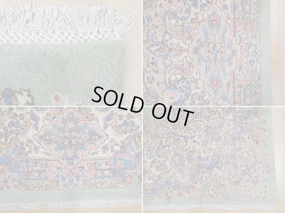 画像18: 美品 ペルシャ 絨毯 ケルマン産 工房名入 縦4m 横2.7m リビング ダイニング 10㎡ 10帖 3人掛けソファ コーナーソファ 大判 サイズ 398 x 268 cm No.202 天然 肉厚 ウール 手織り トライバル ラグ ハンドメイド マット カーペット エメラルドグリーン ヴィンテージ ビンテージ a-202-398268s0501-0051 (18)