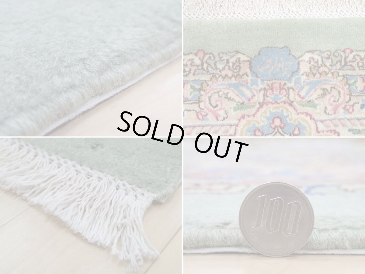 画像20: 美品 ペルシャ 絨毯 ケルマン産 工房名入 縦4m 横2.7m リビング ダイニング 10㎡ 10帖 3人掛けソファ コーナーソファ 大判 サイズ 398 x 268 cm No.202 天然 肉厚 ウール 手織り トライバル ラグ ハンドメイド マット カーペット エメラルドグリーン ヴィンテージ ビンテージ a-202-398268s0501-0051 (20)